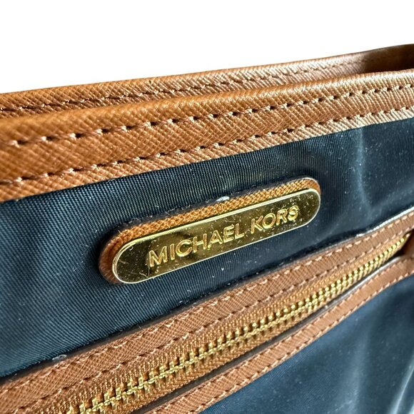 Michael Kors Kempton Handbag Zip Front Crossbody Bag Navy Blue Brown - Picture 4 of 10
